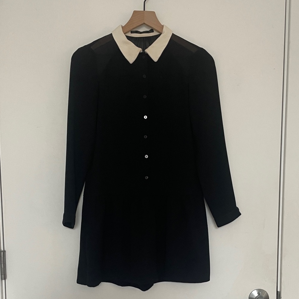 Zara Black Romper with Cream Collar